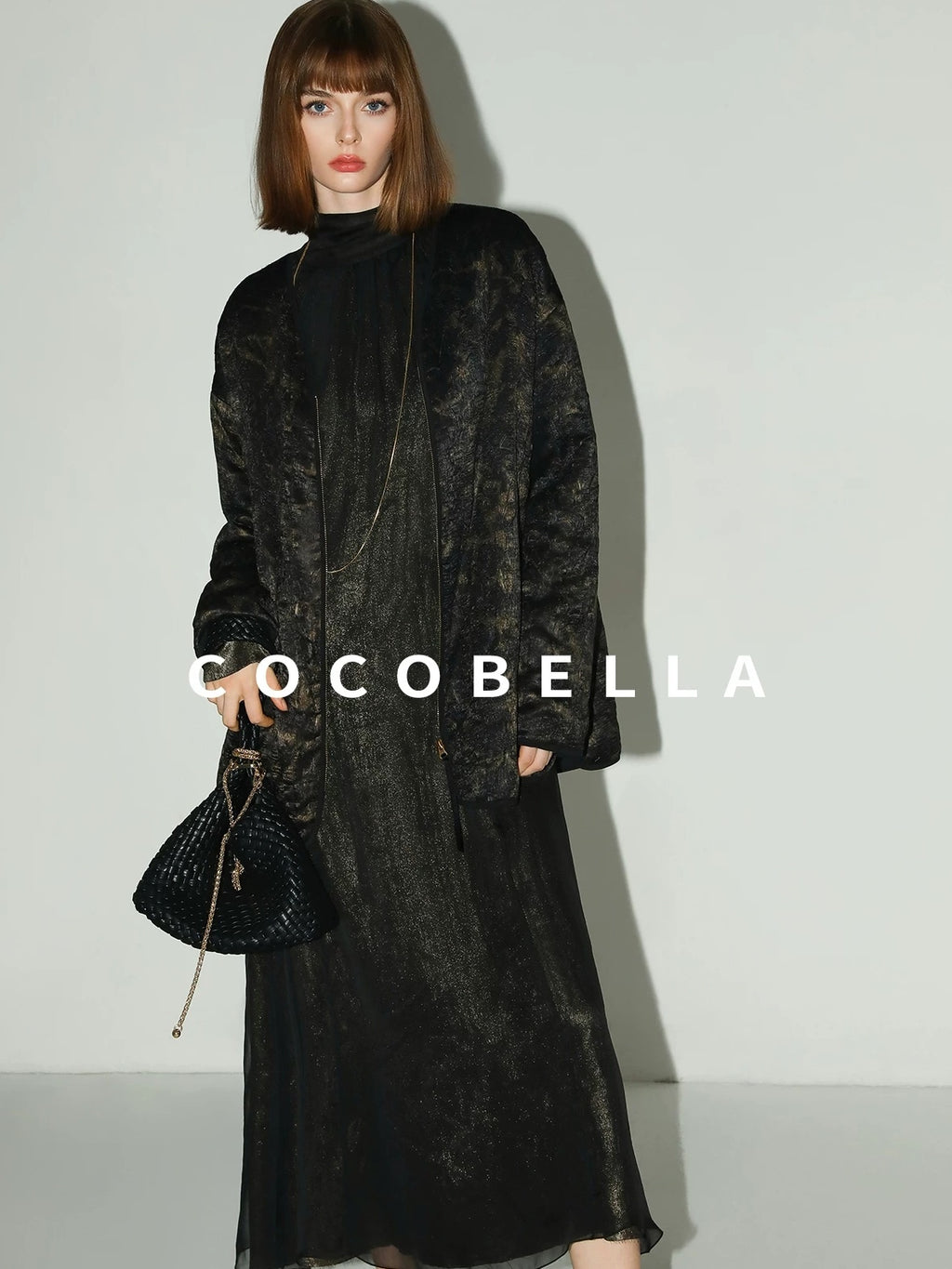 COCOBELLA Elegant Mock Neck Mesh Patchwork Faux Layered A Line Workwear High Neck Dresses