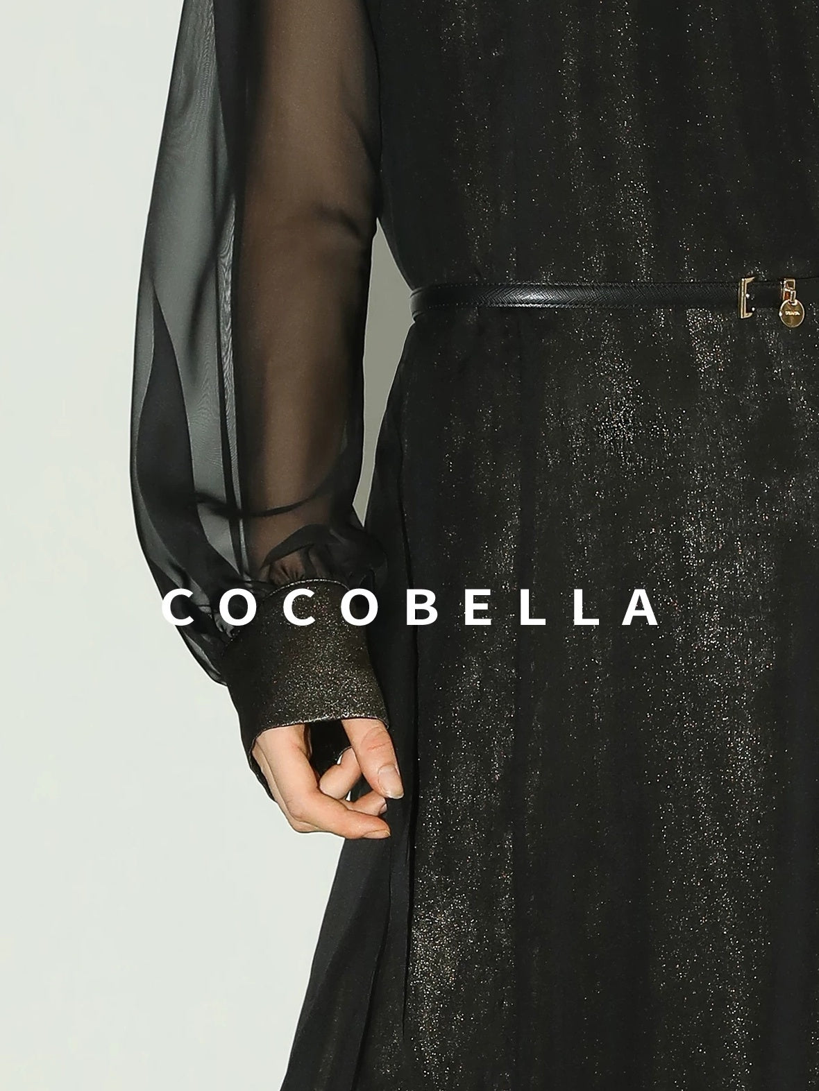 COCOBELLA Elegant Mock Neck Mesh Patchwork Faux Layered A Line Workwear High Neck Dresses