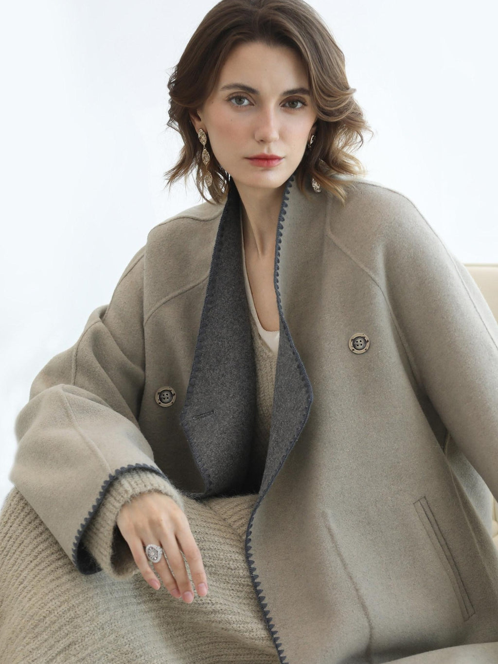 COCOBELLA Elegant Patchwork Thick Knit Mid Waist Straight Office Commuter Women Skirts