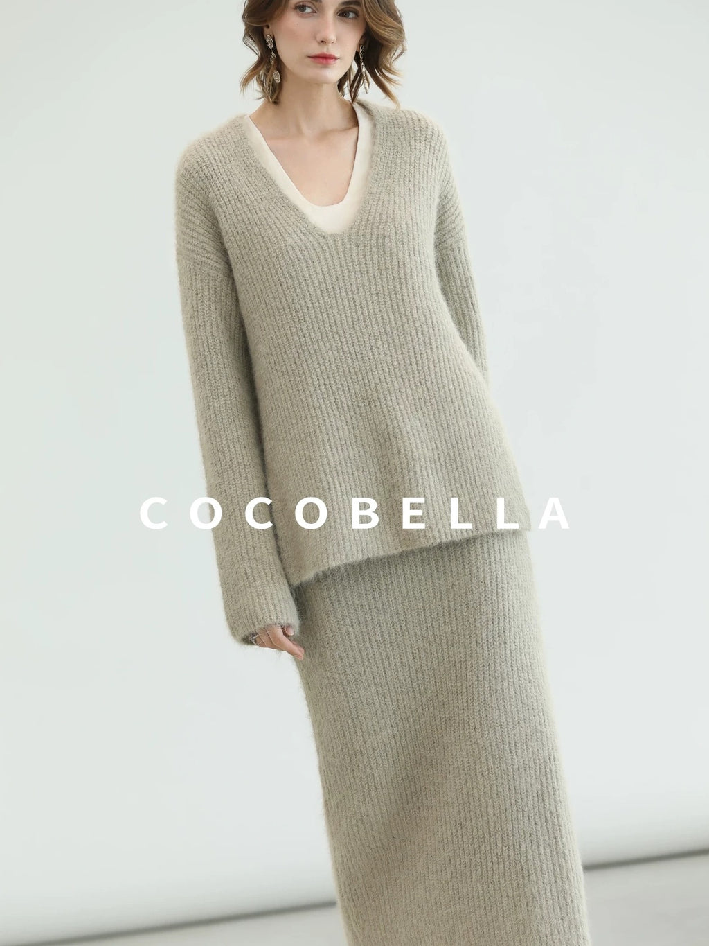 COCOBELLA Elegant Patchwork Thick Knit Mid Waist Straight Office Commuter Women Skirts