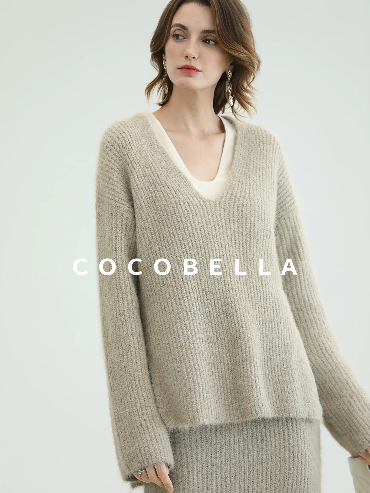 COCOBELLA Elegant Patchwork Thick Knit Mid Waist Straight Office Commuter Women Skirts