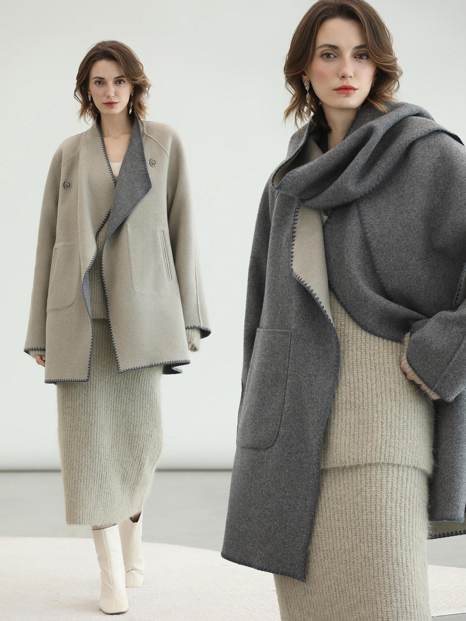 COCOBELLA Elegant Patchwork Thick Knit Mid Waist Straight Office Commuter Women Skirts