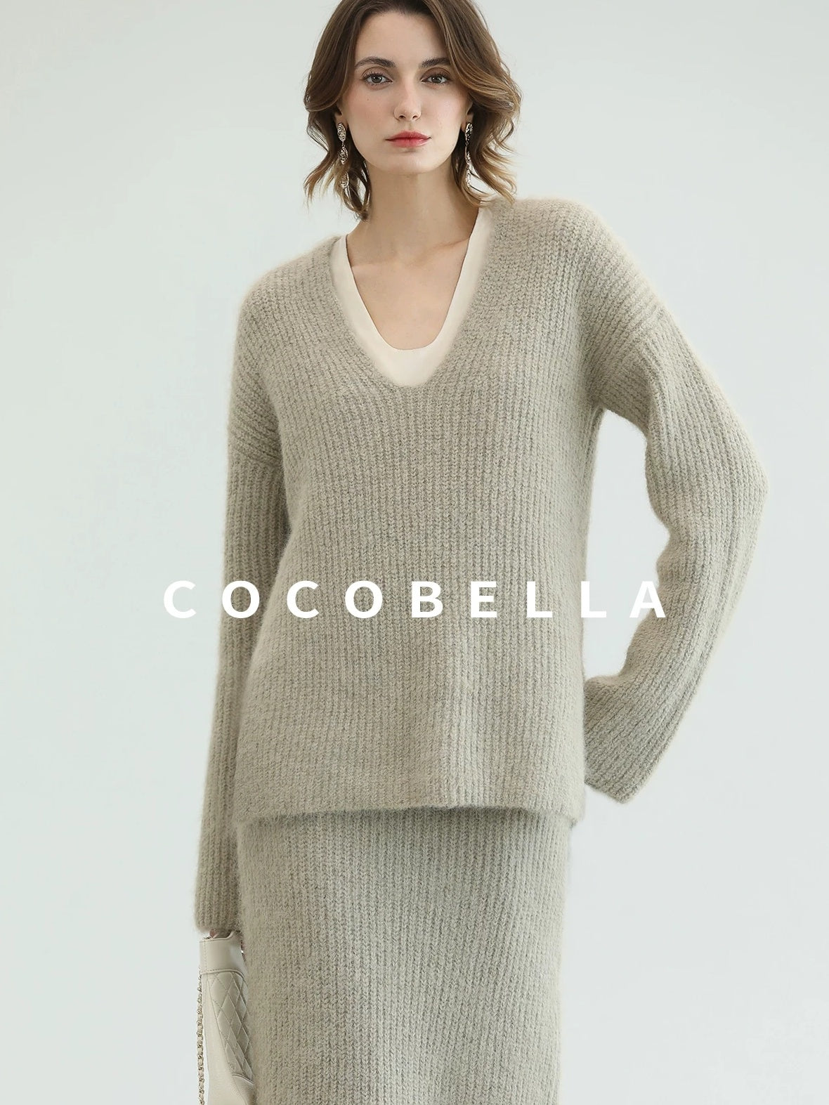 COCOBELLA Elegant Patchwork Thick Knit Mid Waist Straight Office Commuter Women Skirts
