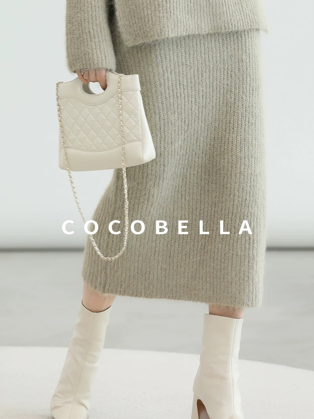 COCOBELLA Elegant Patchwork Thick Knit Mid Waist Straight Office Commuter Women Skirts