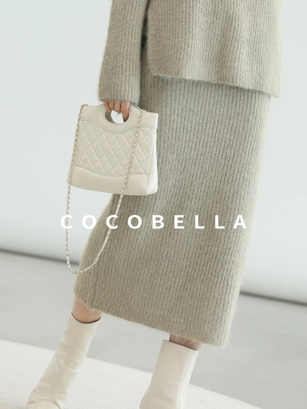 COCOBELLA Elegant Patchwork Thick Knit Mid Waist Straight Office Commuter Women Skirts
