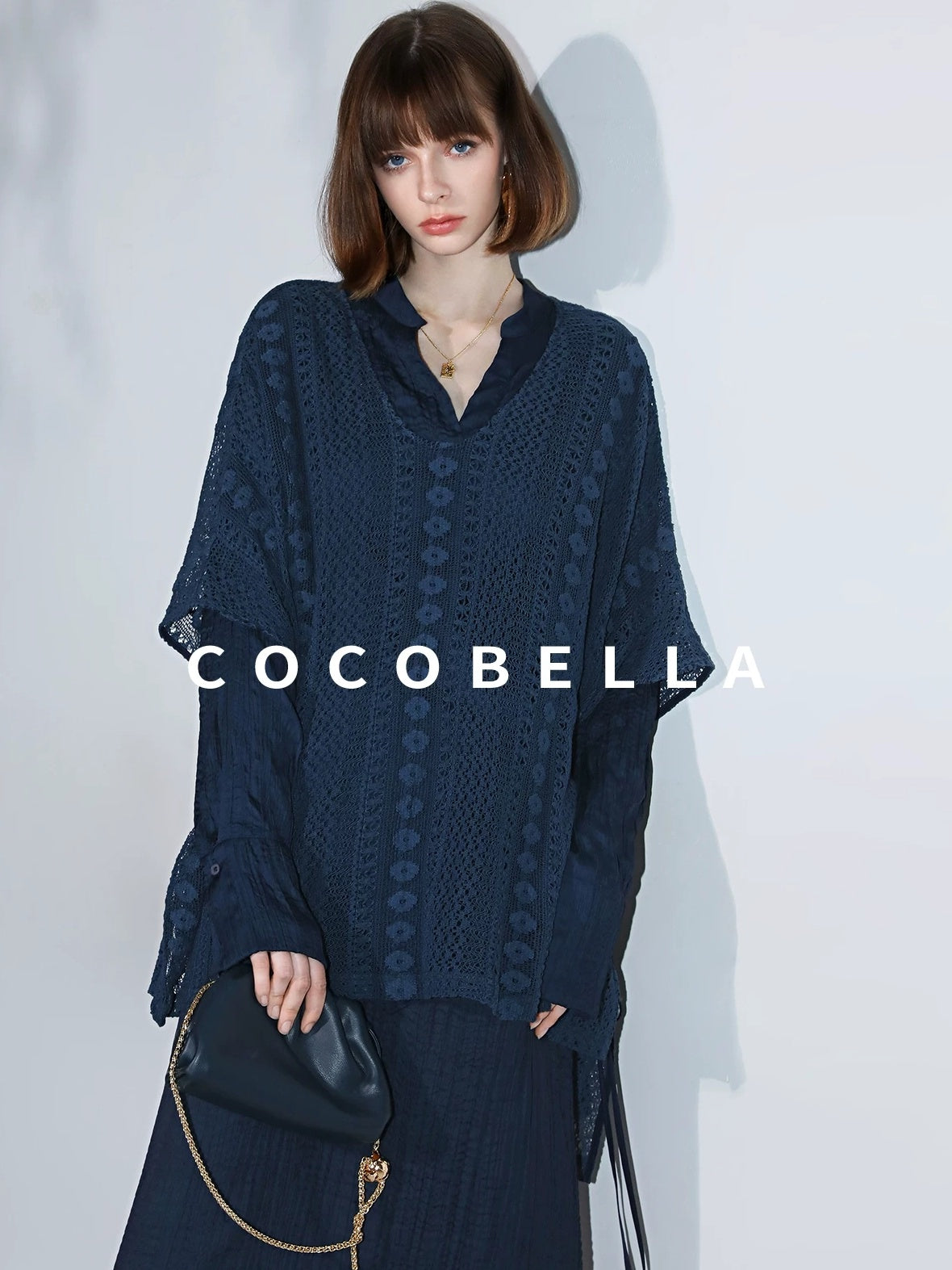 COCOBELLA Elegant Pleated Pencil Midi Skirt Mid Waist Office Women Deep Sea Blue Skirts