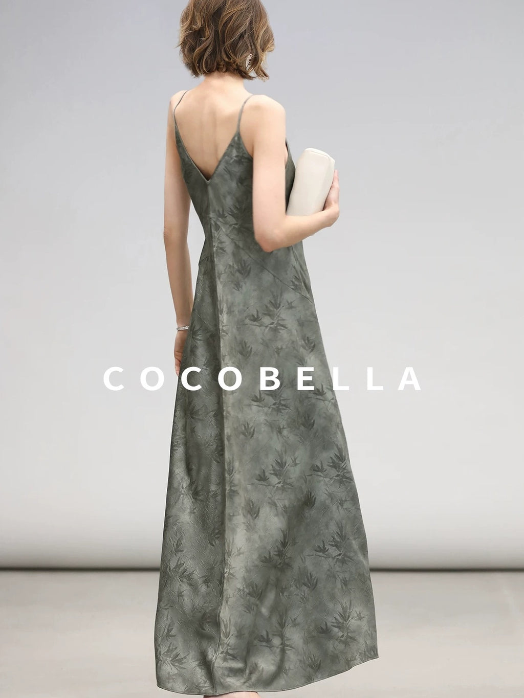 COCOBELLA Elegant Printed A Line V Neck Sleeveless Cinched Waist Reversible Slip Dresses