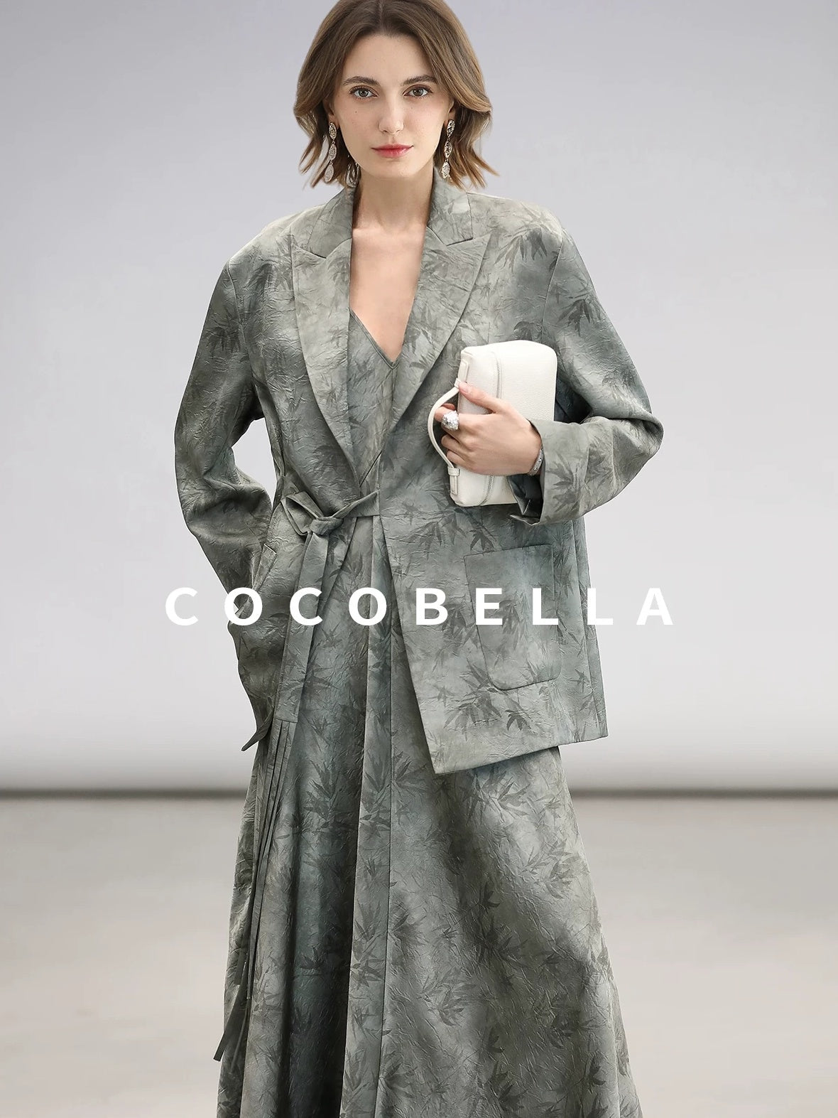 COCOBELLA Elegant Printed A Line V Neck Sleeveless Cinched Waist Reversible Slip Dresses