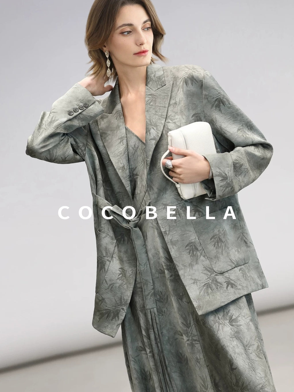 COCOBELLA Elegant Printed A Line V Neck Sleeveless Cinched Waist Reversible Slip Dresses