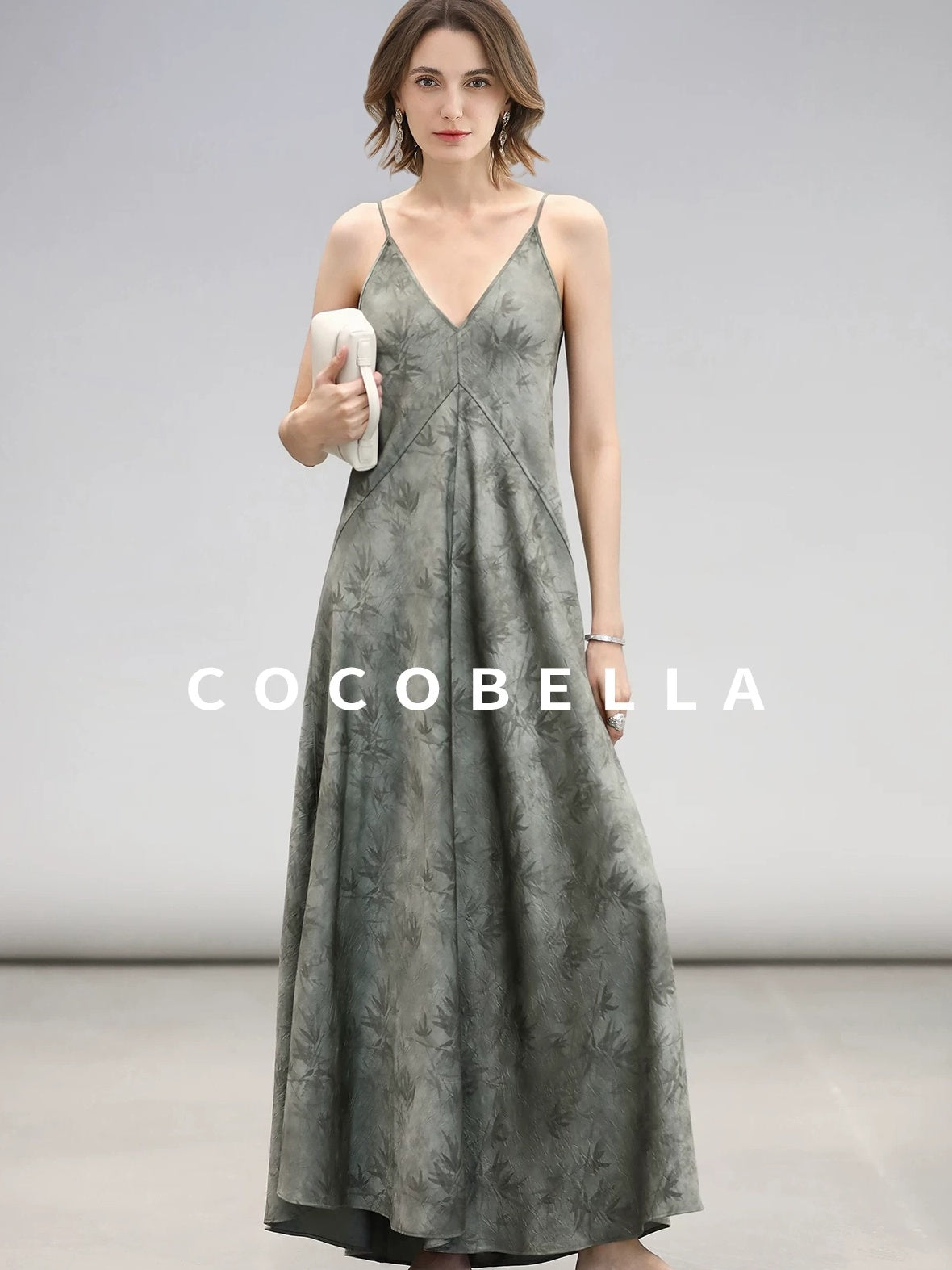 COCOBELLA Elegant Printed A Line V Neck Sleeveless Cinched Waist Reversible Slip Dresses