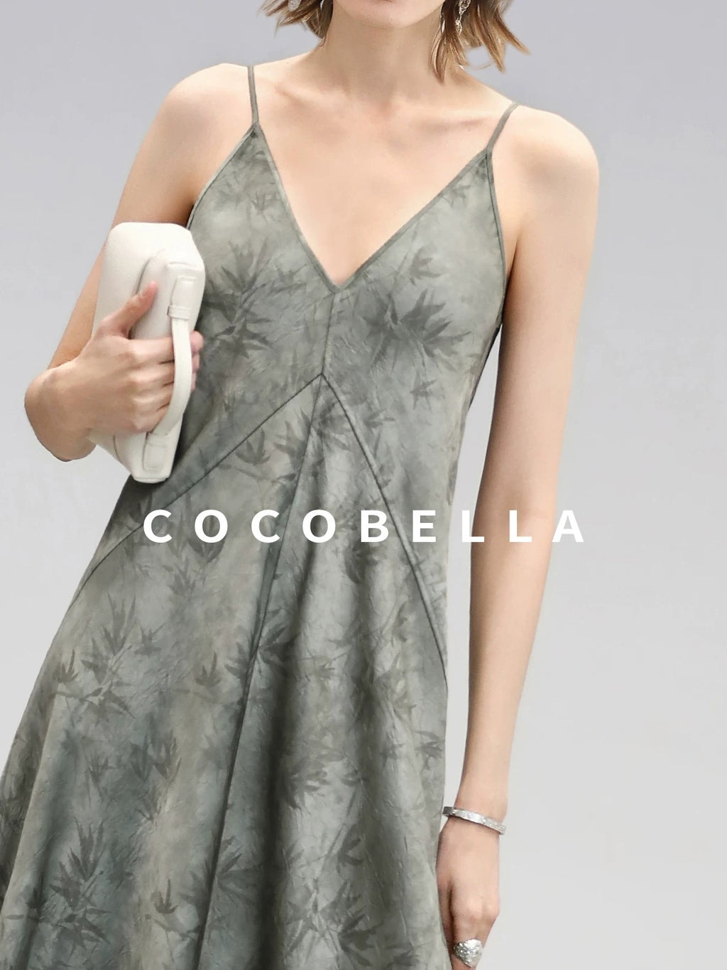 COCOBELLA Elegant Printed A Line V Neck Sleeveless Cinched Waist Reversible Slip Dresses