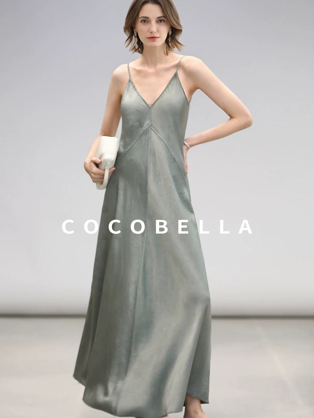 COCOBELLA Elegant Printed A Line V Neck Sleeveless Cinched Waist Reversible Slip Dresses