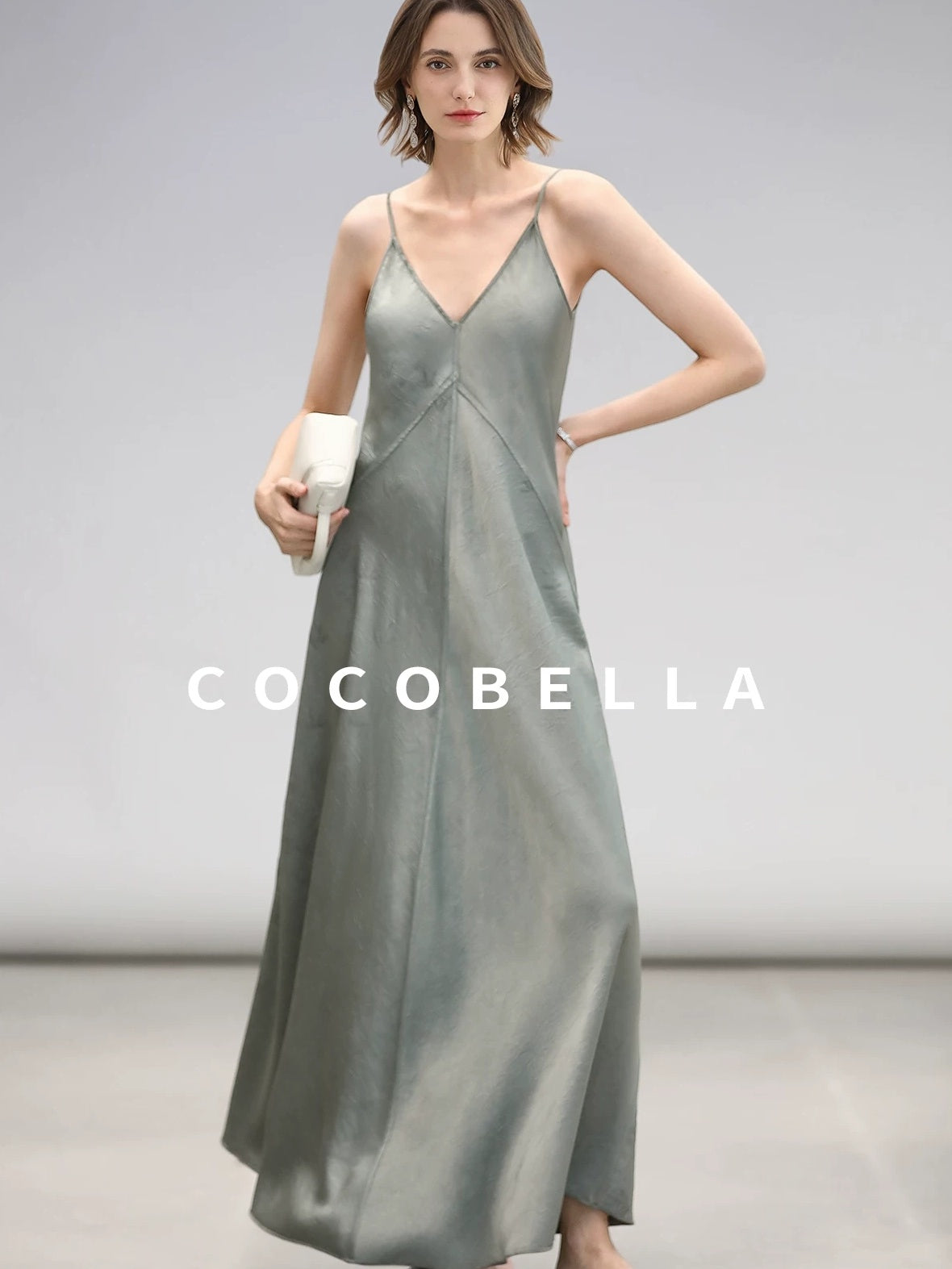 COCOBELLA Elegant Printed A Line V Neck Sleeveless Cinched Waist Reversible Slip Dresses