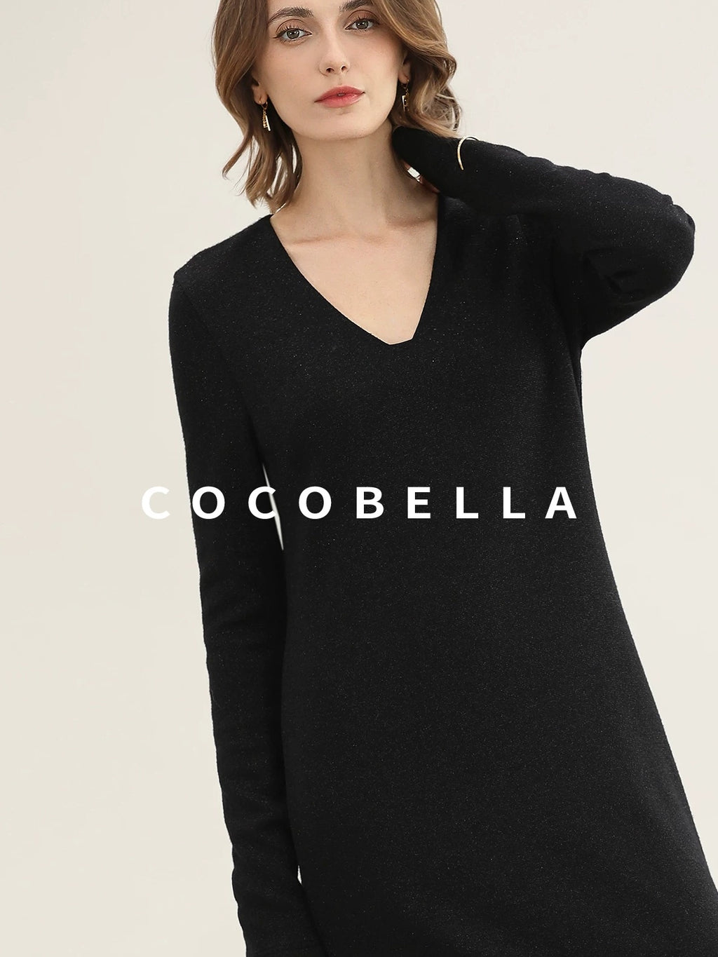 COCOBELLA Elegant Soft V Neck Long Sleeve Straight Fit Women City Commute Knit Dresses