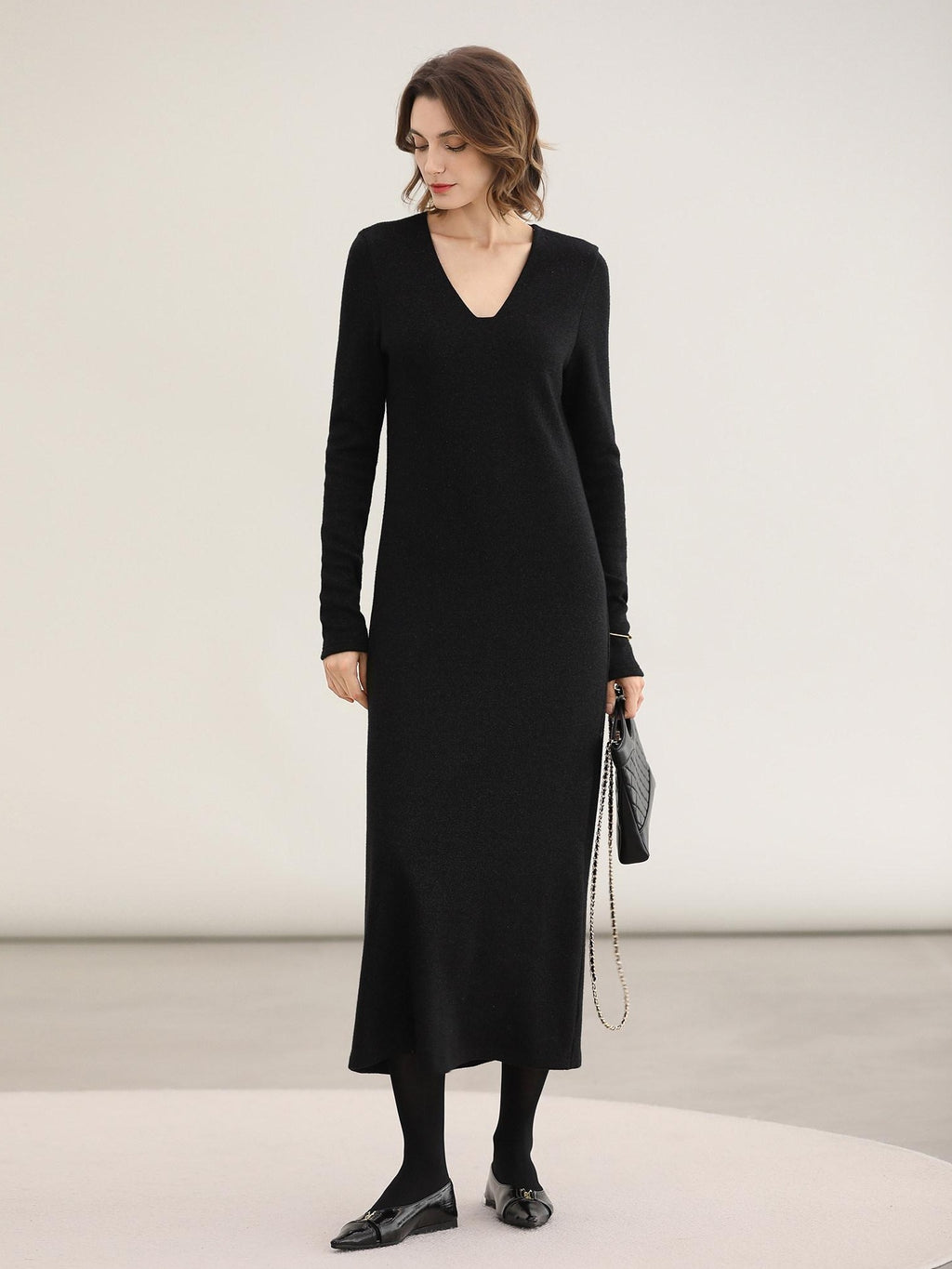 COCOBELLA Elegant Soft V Neck Long Sleeve Straight Fit Women City Commute Knit Dresses