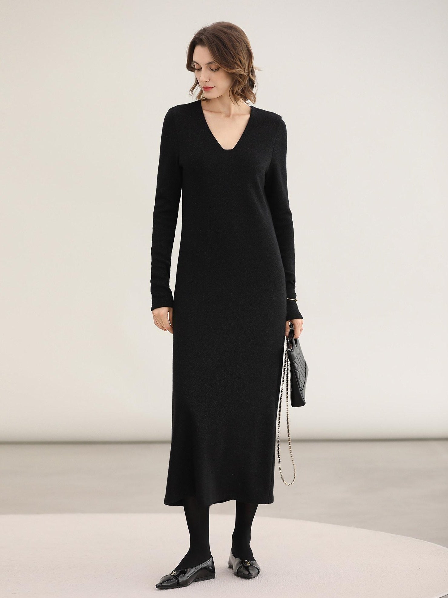 COCOBELLA Elegant Soft V Neck Long Sleeve Straight Fit Women City Commute Knit Dresses