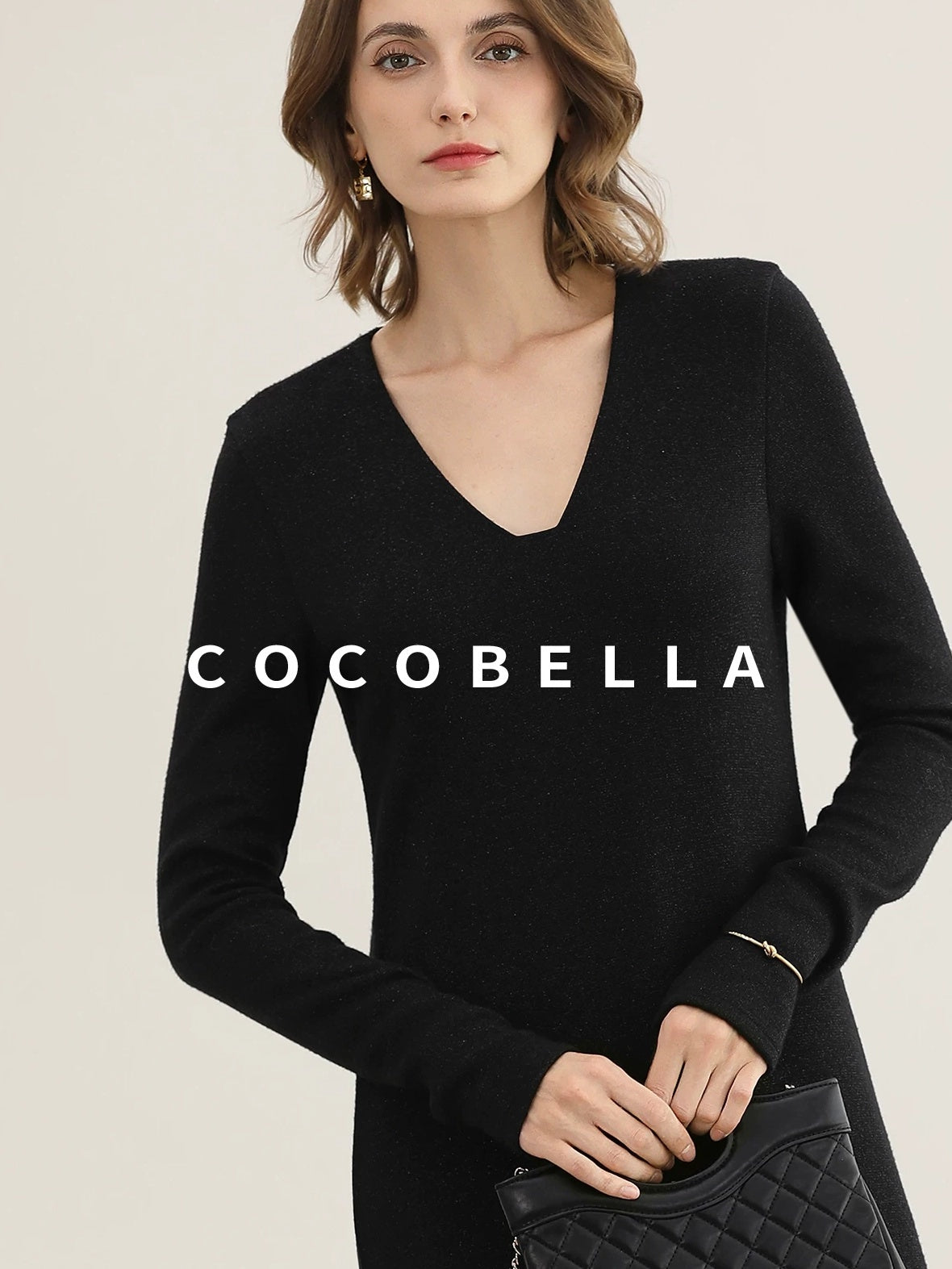 COCOBELLA Elegant Soft V Neck Long Sleeve Straight Fit Women City Commute Knit Dresses