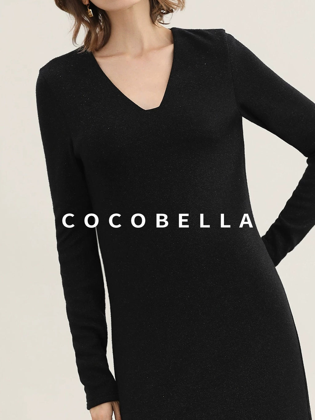 COCOBELLA Elegant Soft V Neck Long Sleeve Straight Fit Women City Commute Knit Dresses