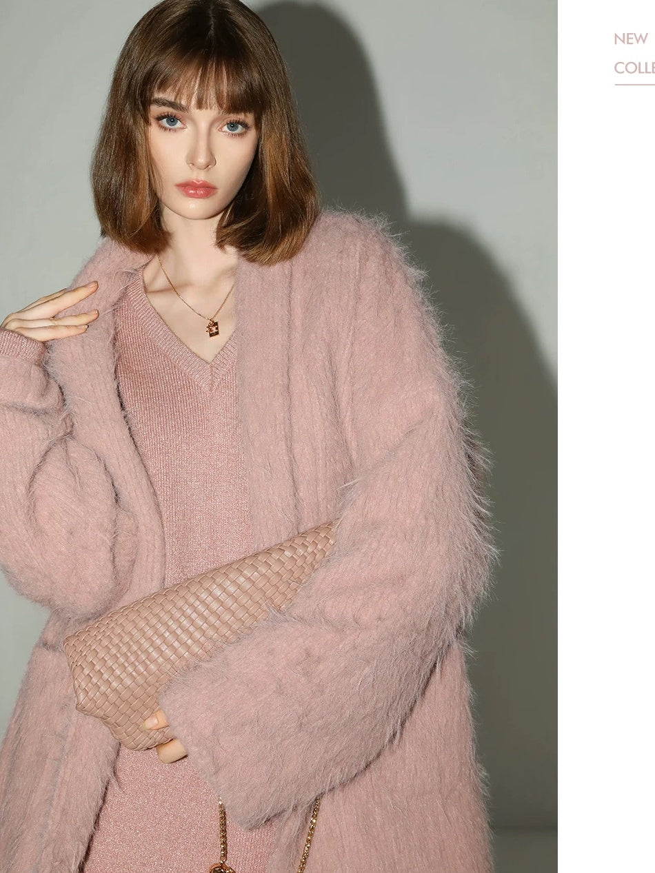 COCOBELLA Elegant Sparkle Knit V Neck Loose Waist H Line Long Sleeve Work Dresses