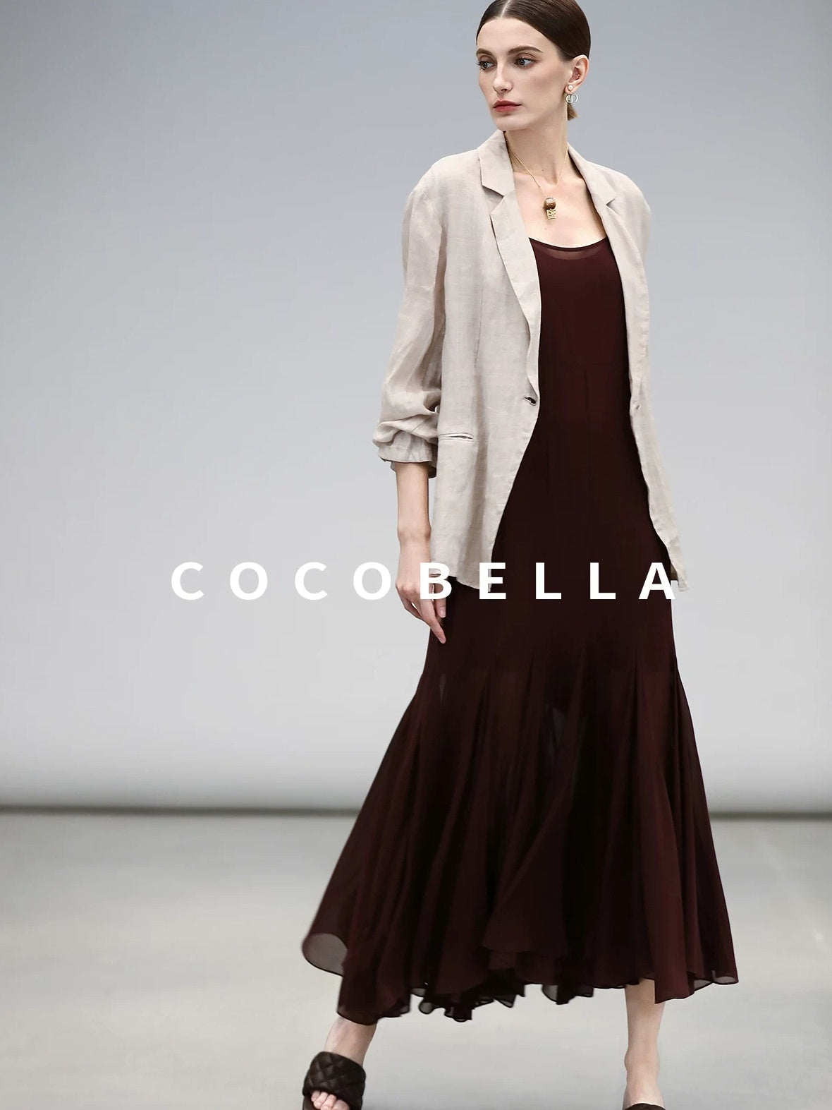 COCOBELLA Elegant Spliced Mermaid Silhouette U Neck Slip For Women Polyester Dresses