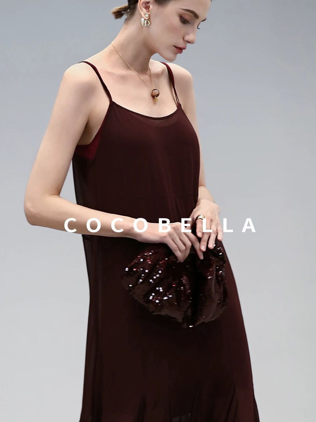 COCOBELLA Elegant Spliced Mermaid Silhouette U Neck Slip For Women Polyester Dresses