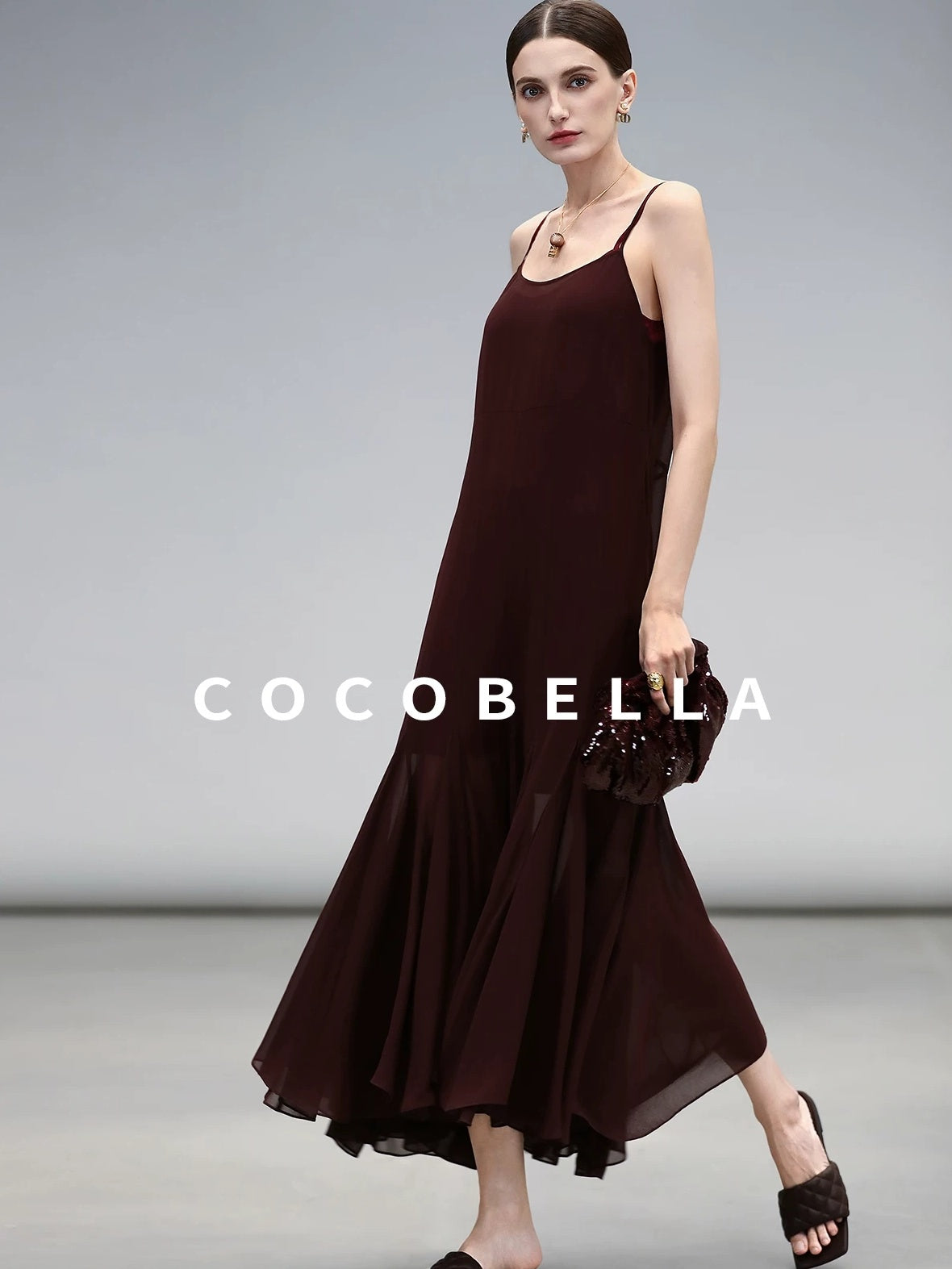 COCOBELLA Elegant Spliced Mermaid Silhouette U Neck Slip For Women Polyester Dresses