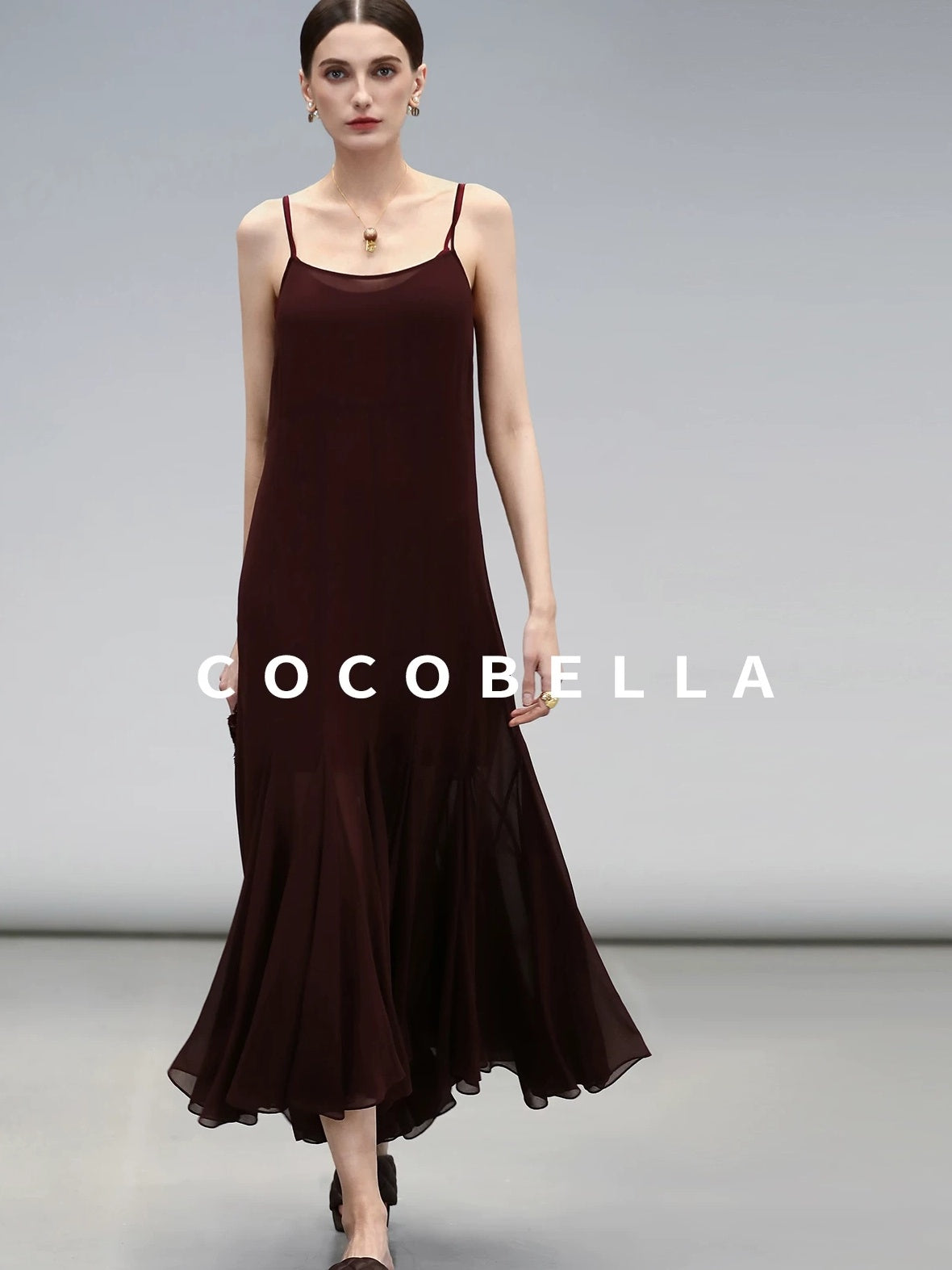 COCOBELLA Elegant Spliced Mermaid Silhouette U Neck Slip For Women Polyester Dresses