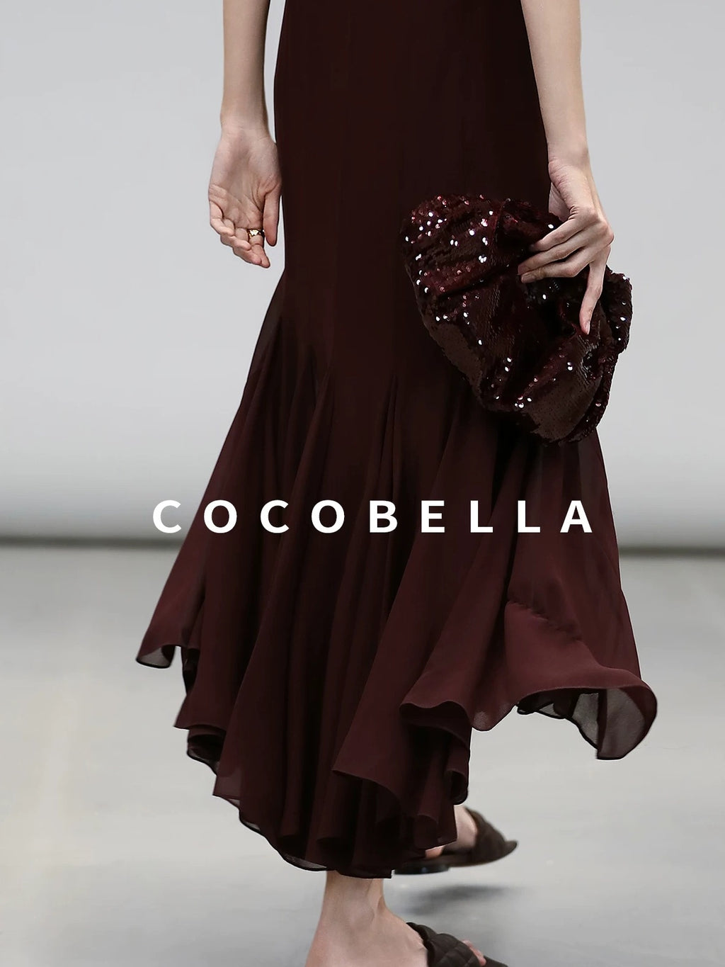 COCOBELLA Elegant Spliced Mermaid Silhouette U Neck Slip For Women Polyester Dresses