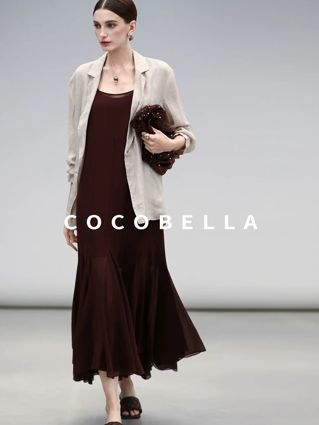 COCOBELLA Elegant Spliced Mermaid Silhouette U Neck Slip For Women Polyester Dresses