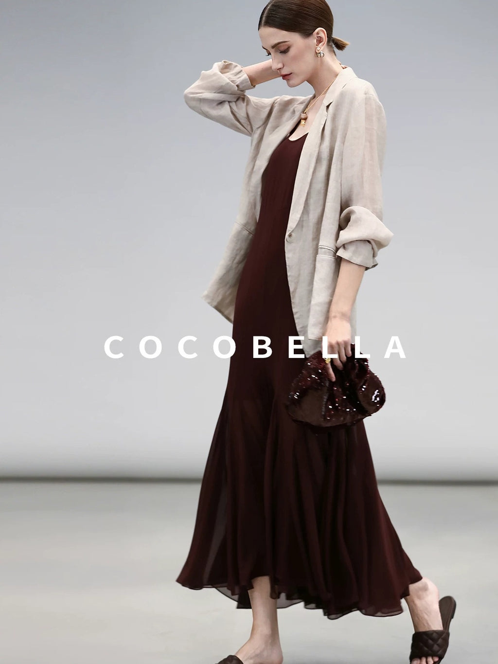 COCOBELLA Elegant Spliced Mermaid Silhouette U Neck Slip For Women Polyester Dresses