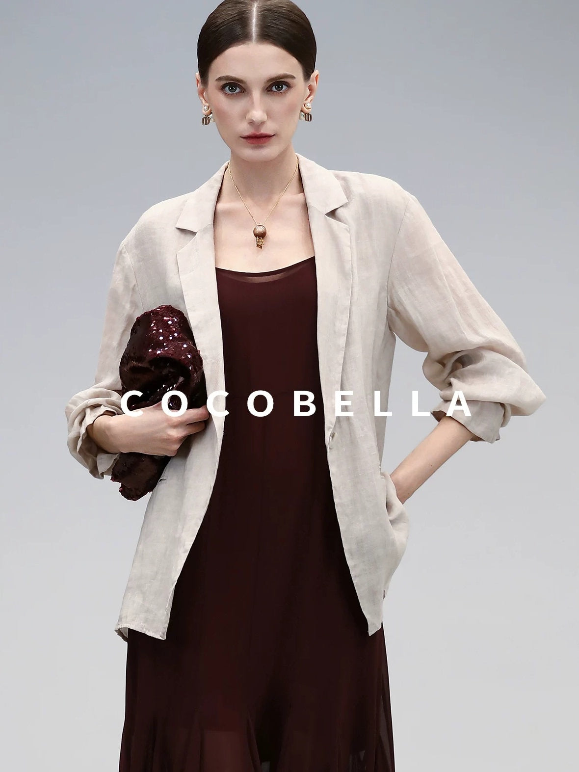 COCOBELLA Elegant Spliced Mermaid Silhouette U Neck Slip For Women Polyester Dresses