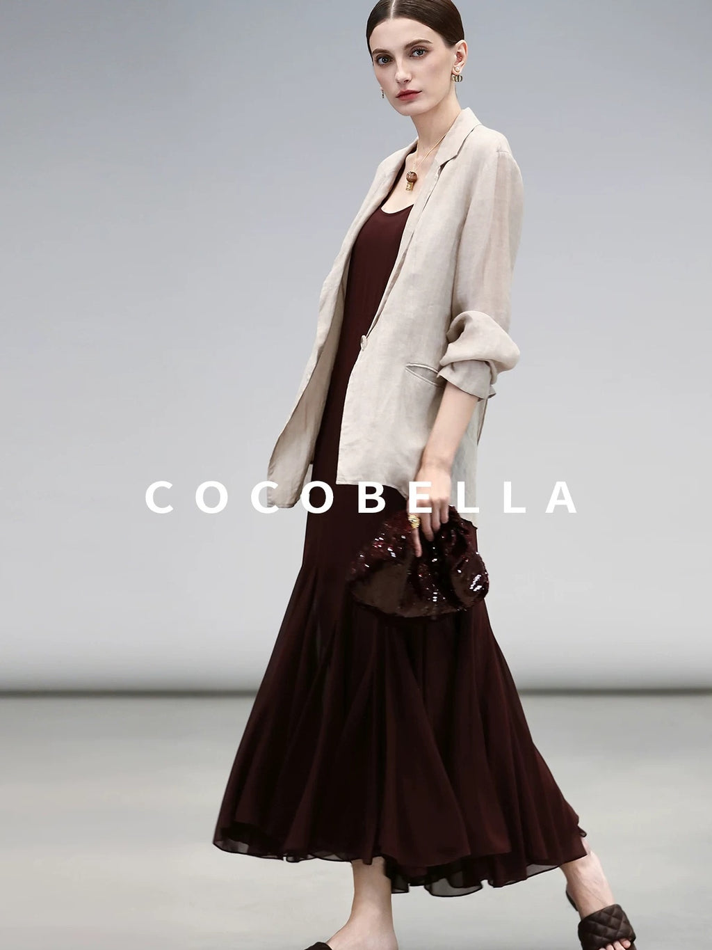 COCOBELLA Elegant Spliced Mermaid Silhouette U Neck Slip For Women Polyester Dresses