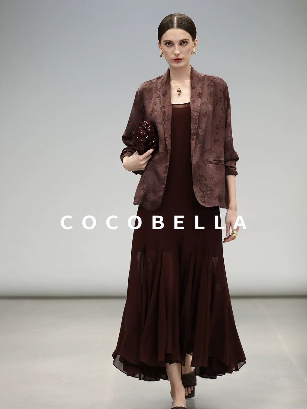 COCOBELLA Elegant Spliced Mermaid Silhouette U Neck Slip For Women Polyester Dresses