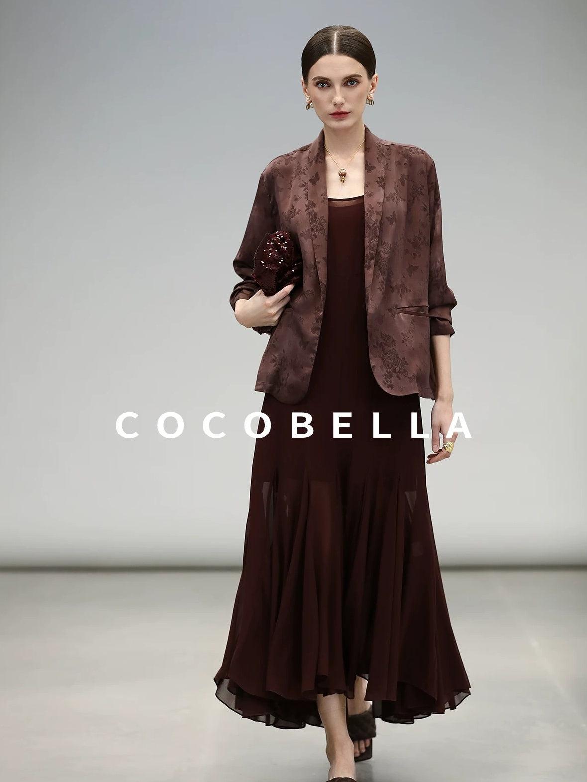 COCOBELLA Elegant Spliced Mermaid Silhouette U Neck Slip For Women Polyester Dresses