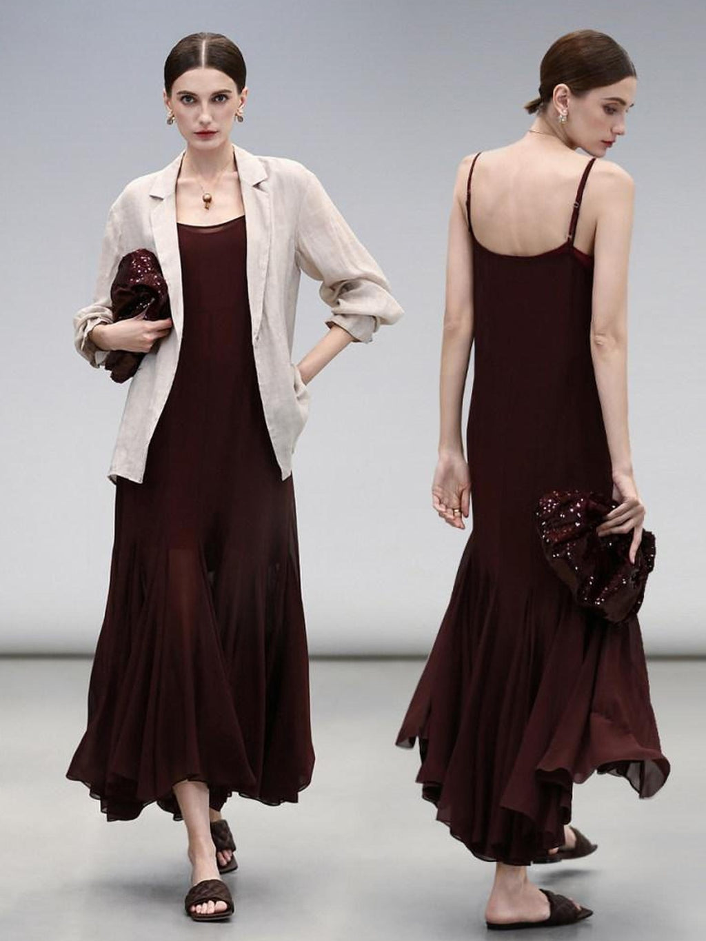 COCOBELLA Elegant Spliced Mermaid Silhouette U Neck Slip For Women Polyester Dresses