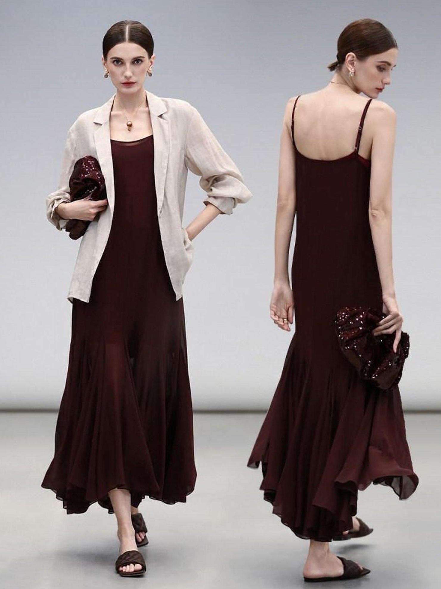 COCOBELLA Elegant Spliced Mermaid Silhouette U Neck Slip For Women Polyester Dresses