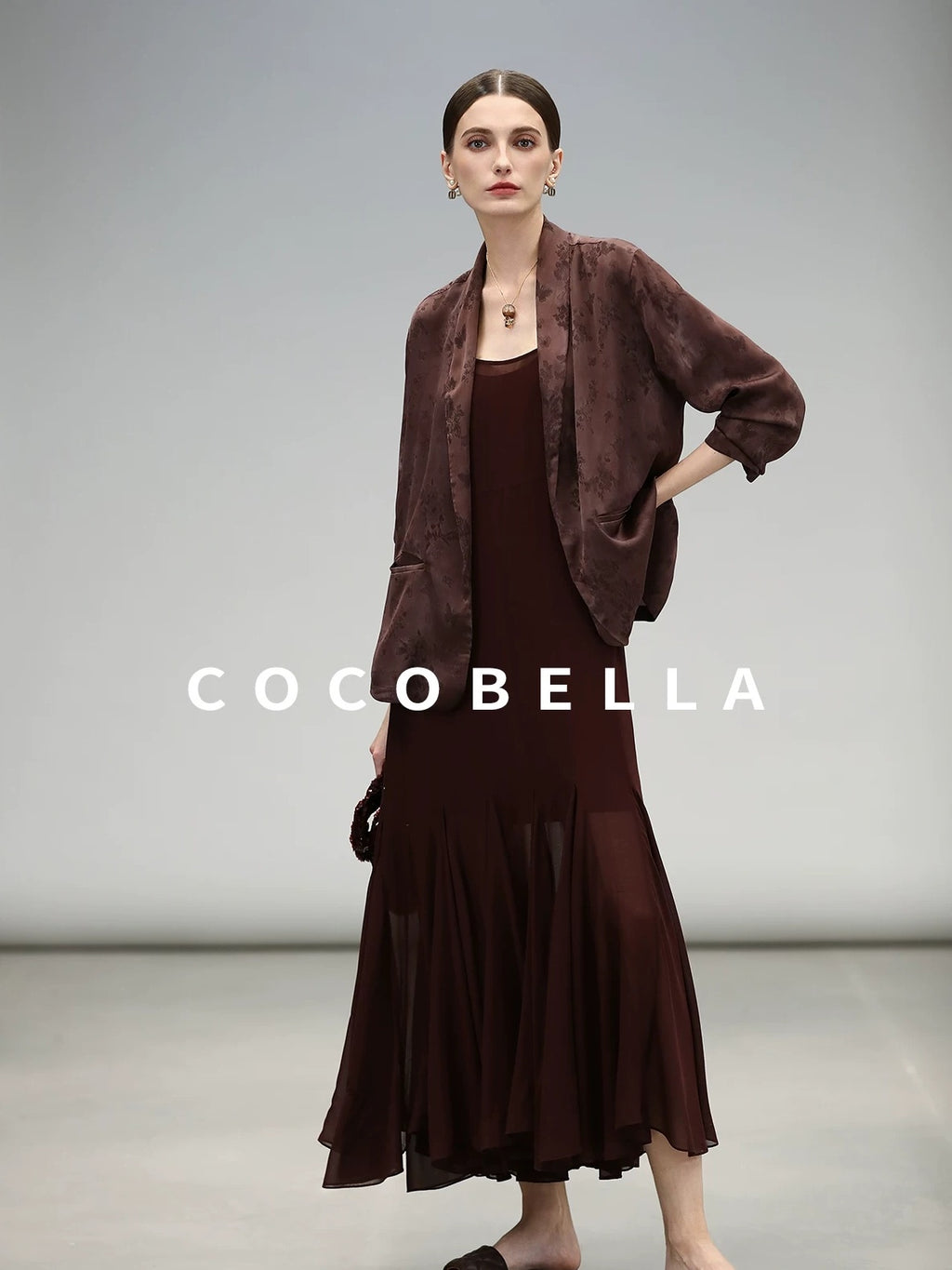 COCOBELLA Elegant Spliced Mermaid Silhouette U Neck Slip For Women Polyester Dresses