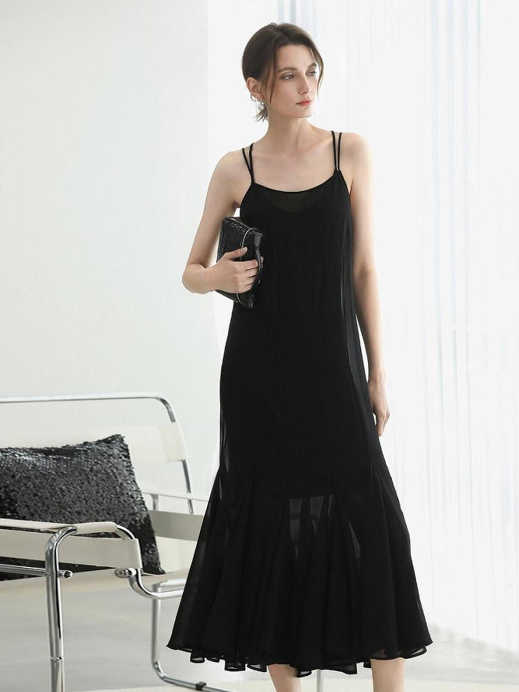 COCOBELLA Elegant Spliced Mermaid Silhouette U Neck Slip For Women Polyester Dresses