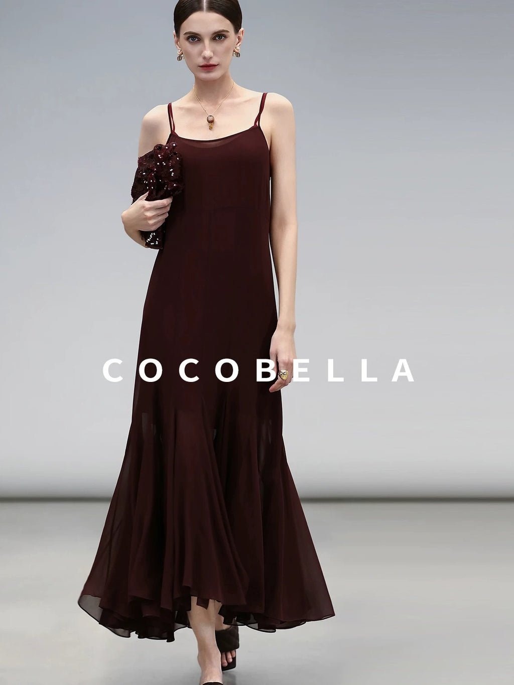 COCOBELLA Elegant Spliced Mermaid Silhouette U Neck Slip For Women Polyester Dresses