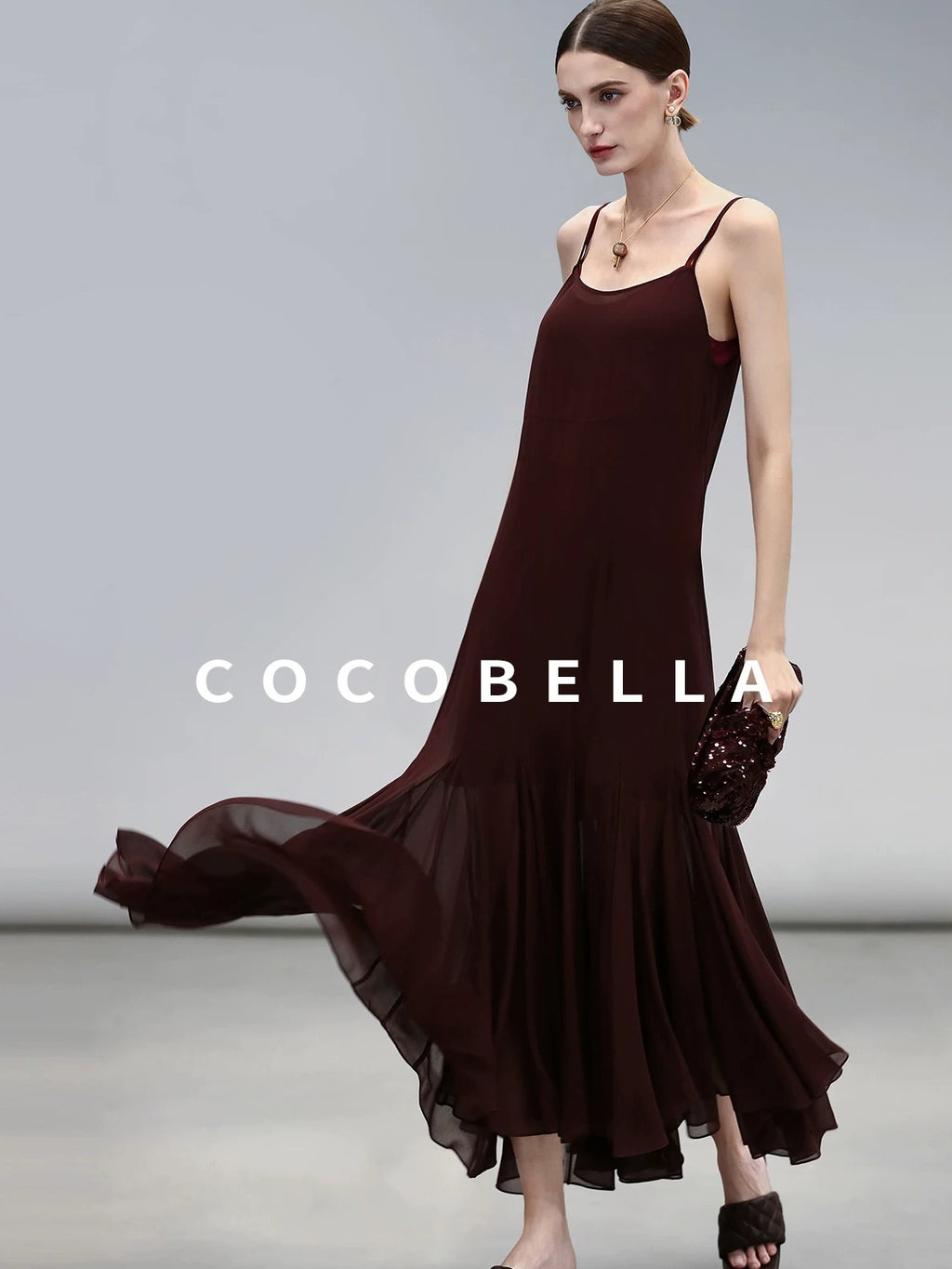 COCOBELLA Elegant Spliced Mermaid Silhouette U Neck Slip For Women Polyester Dresses