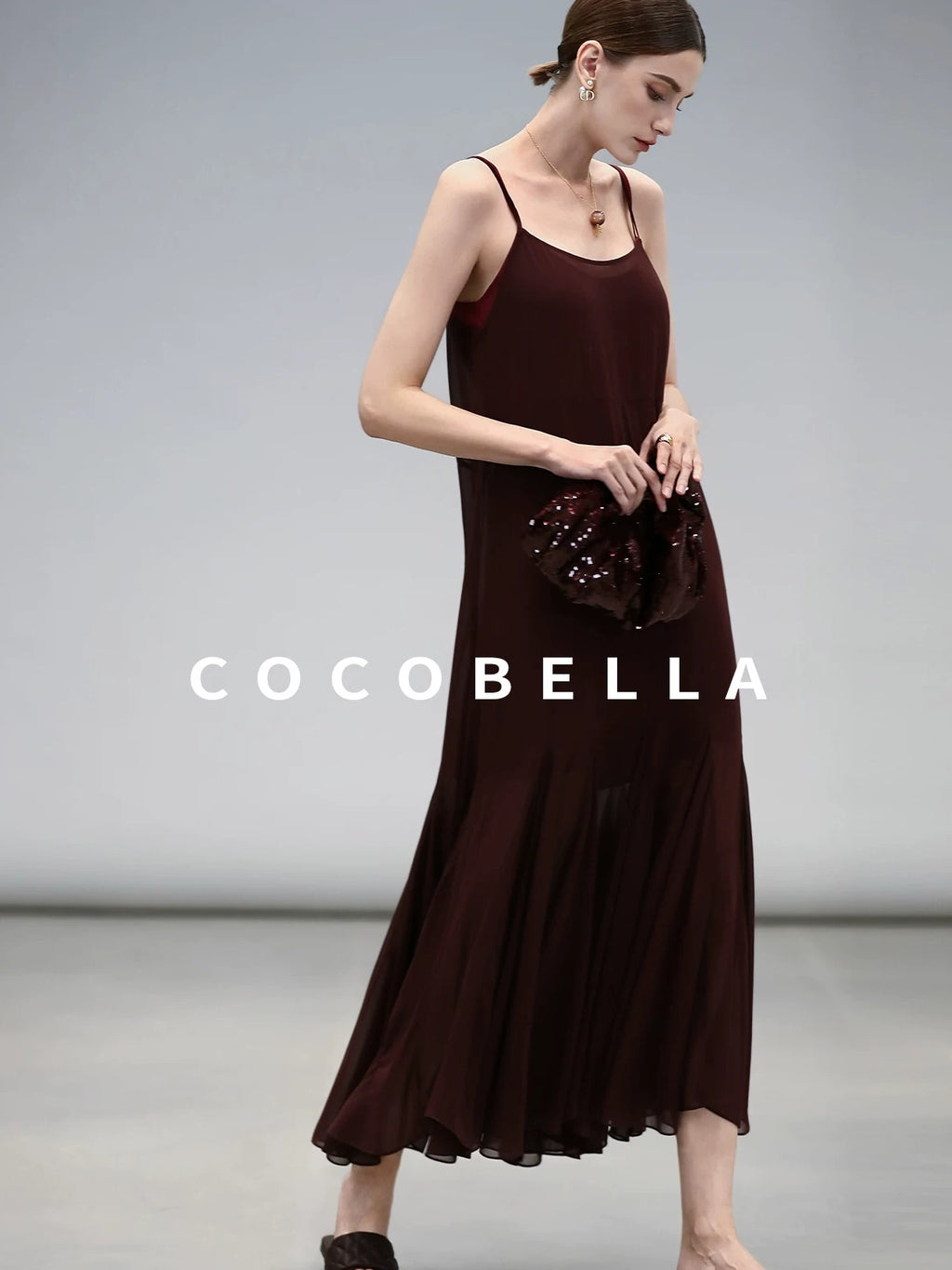 COCOBELLA Elegant Spliced Mermaid Silhouette U Neck Slip For Women Polyester Dresses