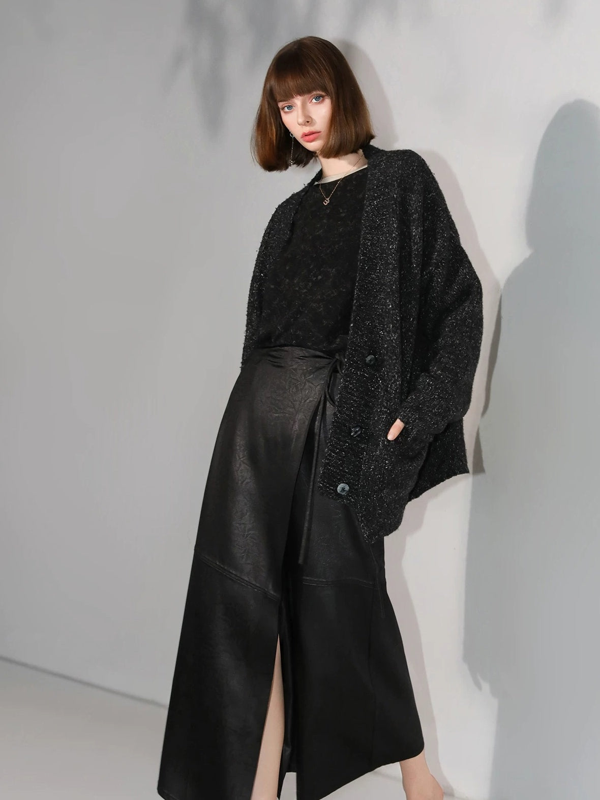 COCOBELLA Elegant Tie Waist Asymmetric Wrap Patchwork A Line Mid Waist Office Skirts