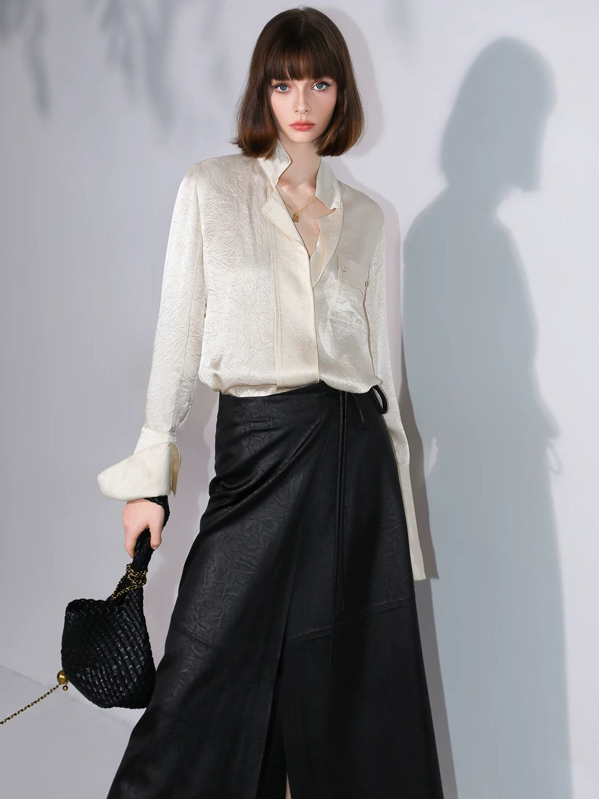 COCOBELLA Elegant Tie Waist Asymmetric Wrap Patchwork A Line Mid Waist Office Skirts