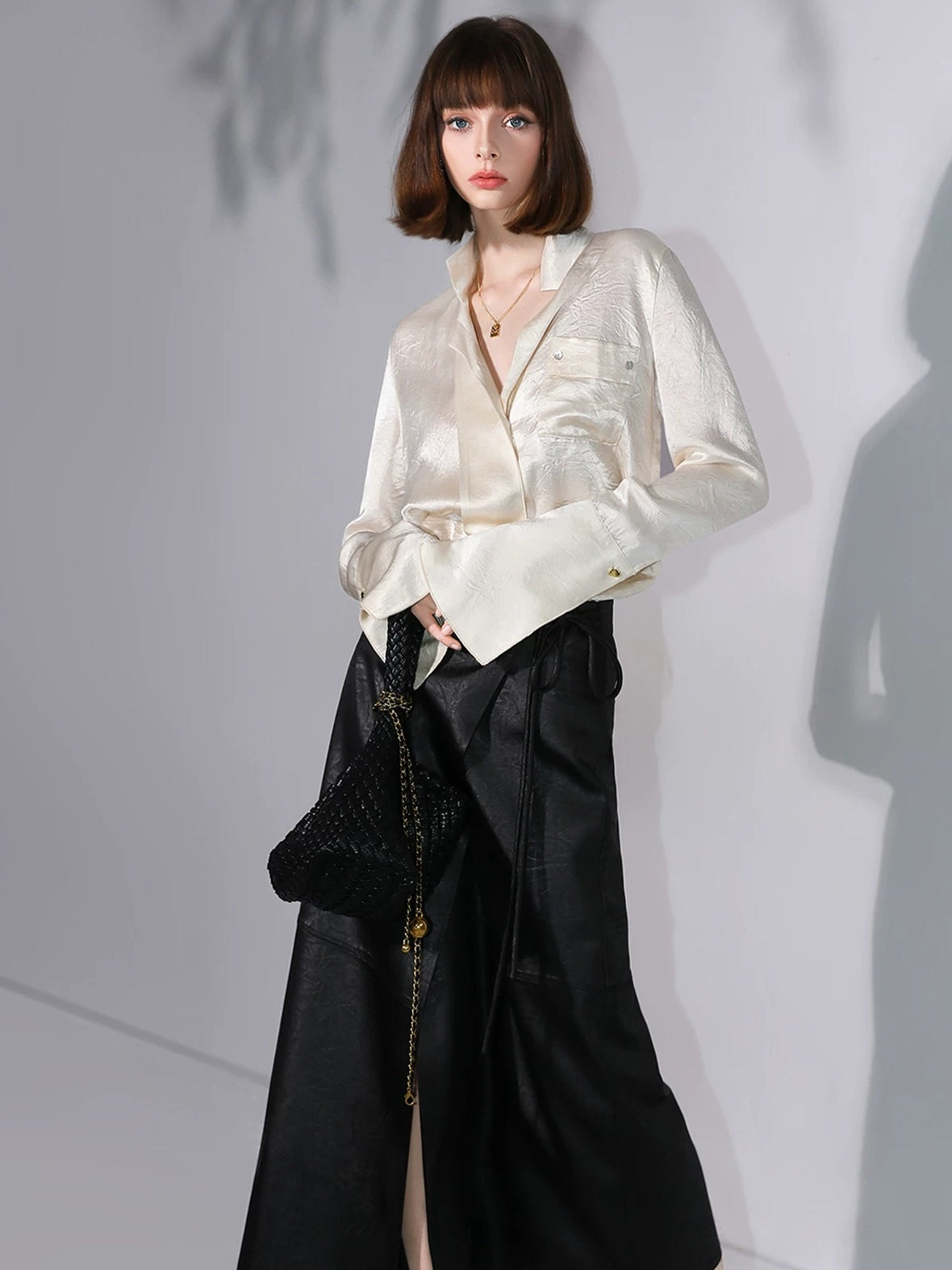 COCOBELLA Elegant Tie Waist Asymmetric Wrap Patchwork A Line Mid Waist Office Skirts