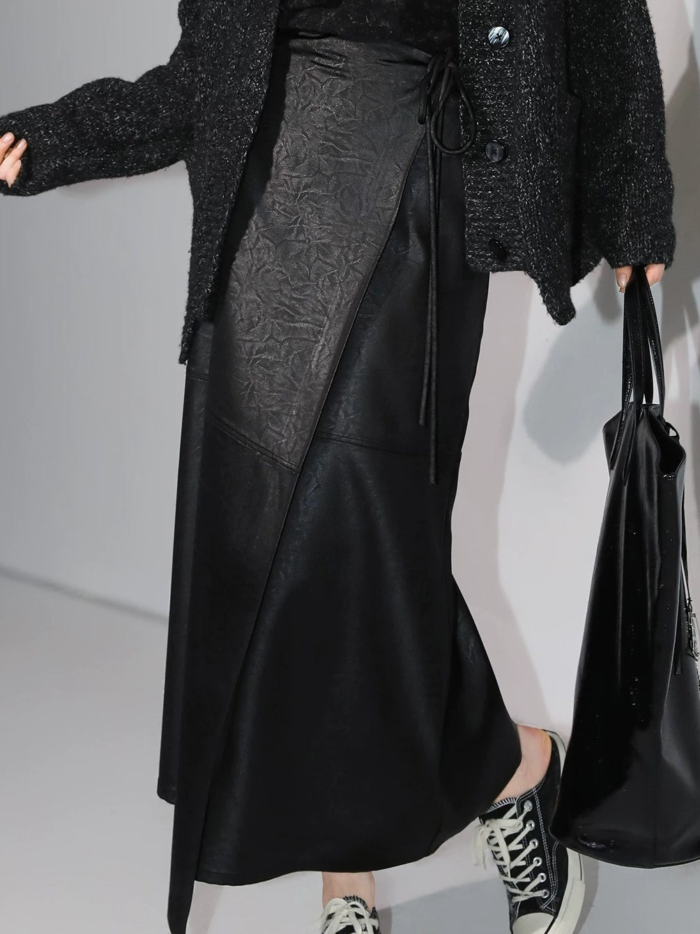 COCOBELLA Elegant Tie Waist Asymmetric Wrap Patchwork A Line Mid Waist Office Skirts