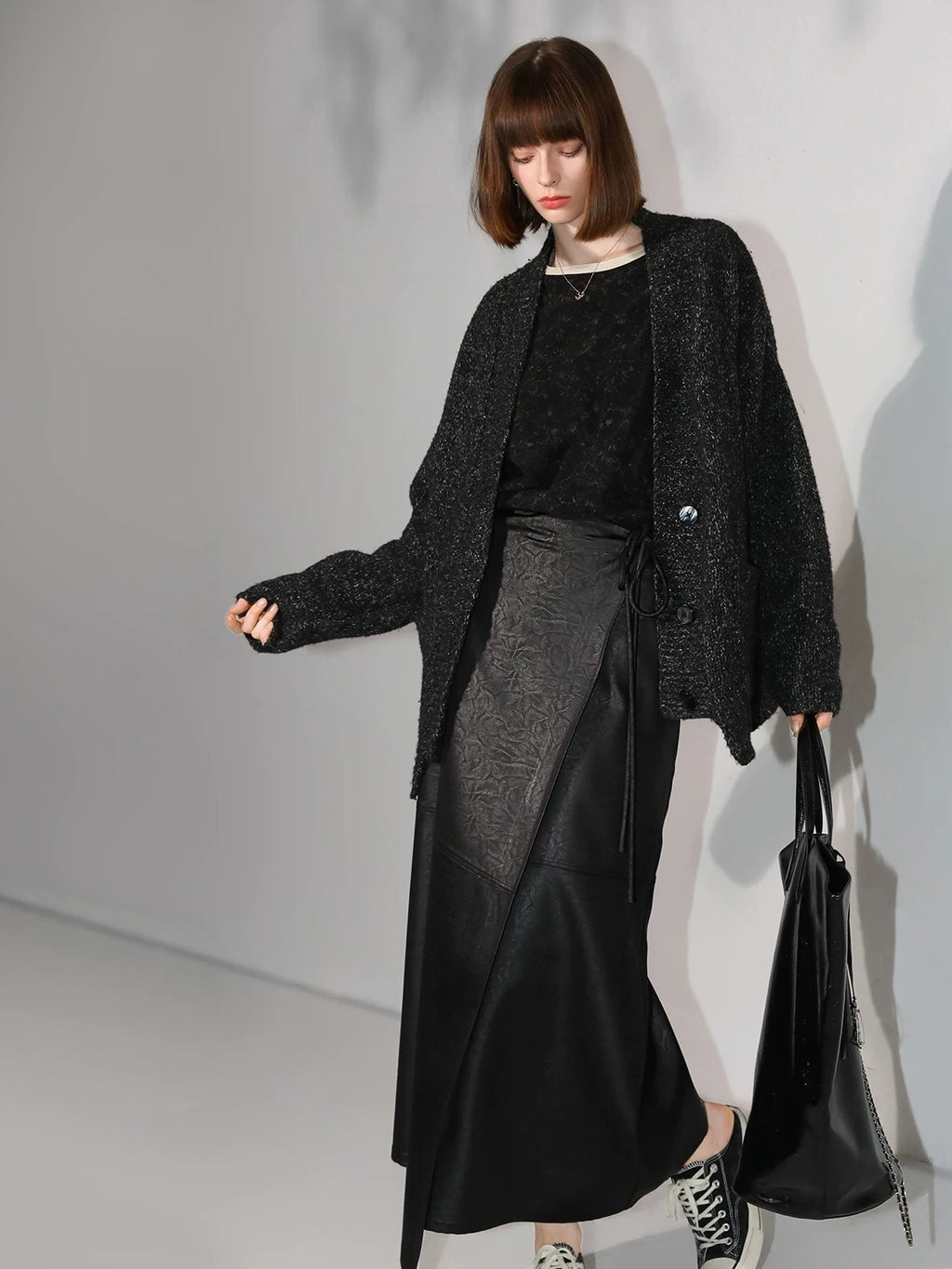 COCOBELLA Elegant Tie Waist Asymmetric Wrap Patchwork A Line Mid Waist Office Skirts