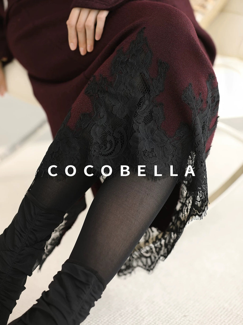 COCOBELLA Elegant Wine Red Two Piece Long Sleeve Commuter Women Knit Set Sweater