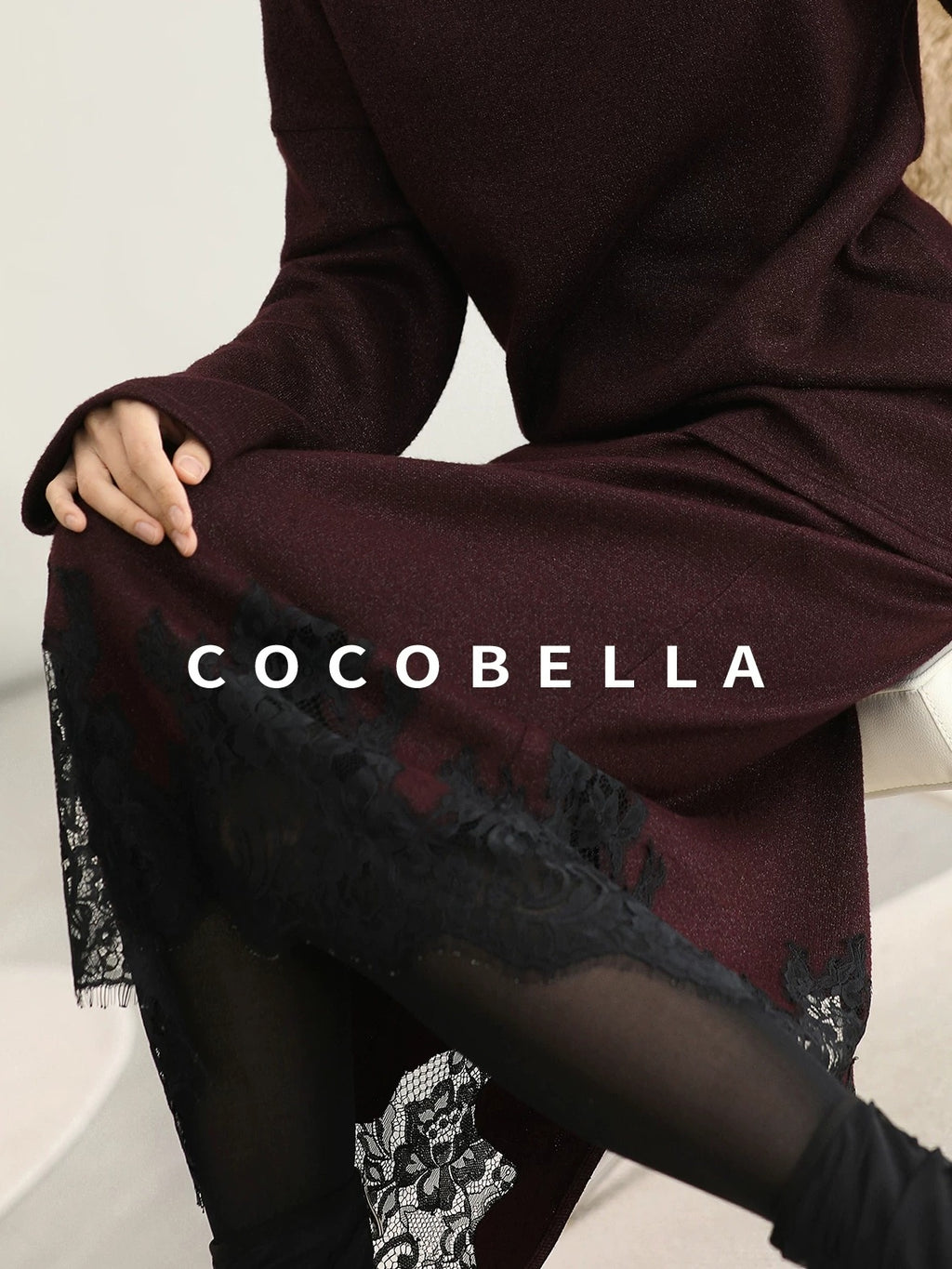 COCOBELLA Elegant Wine Red Two Piece Long Sleeve Commuter Women Knit Set Sweater