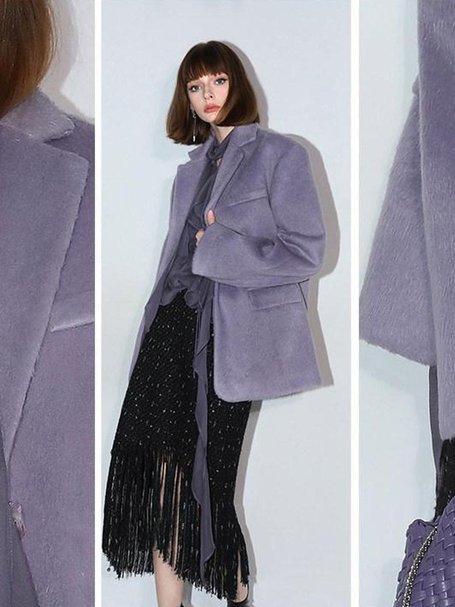 COCOBELLA Elegant Wool Blend One Button Straight Fit Blazer Pockets Women Overcoat Jackets