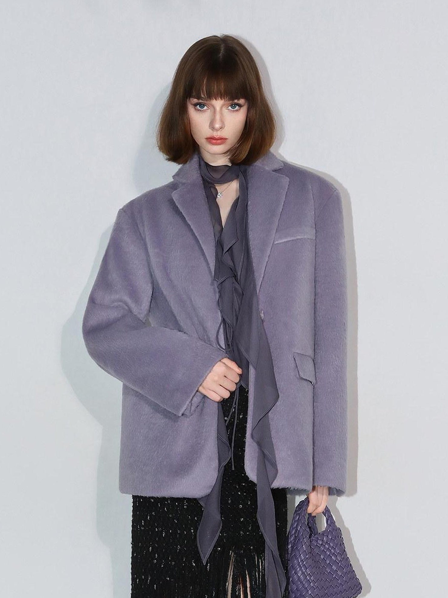 COCOBELLA Elegant Wool Blend One Button Straight Fit Blazer Pockets Women Overcoat Jackets